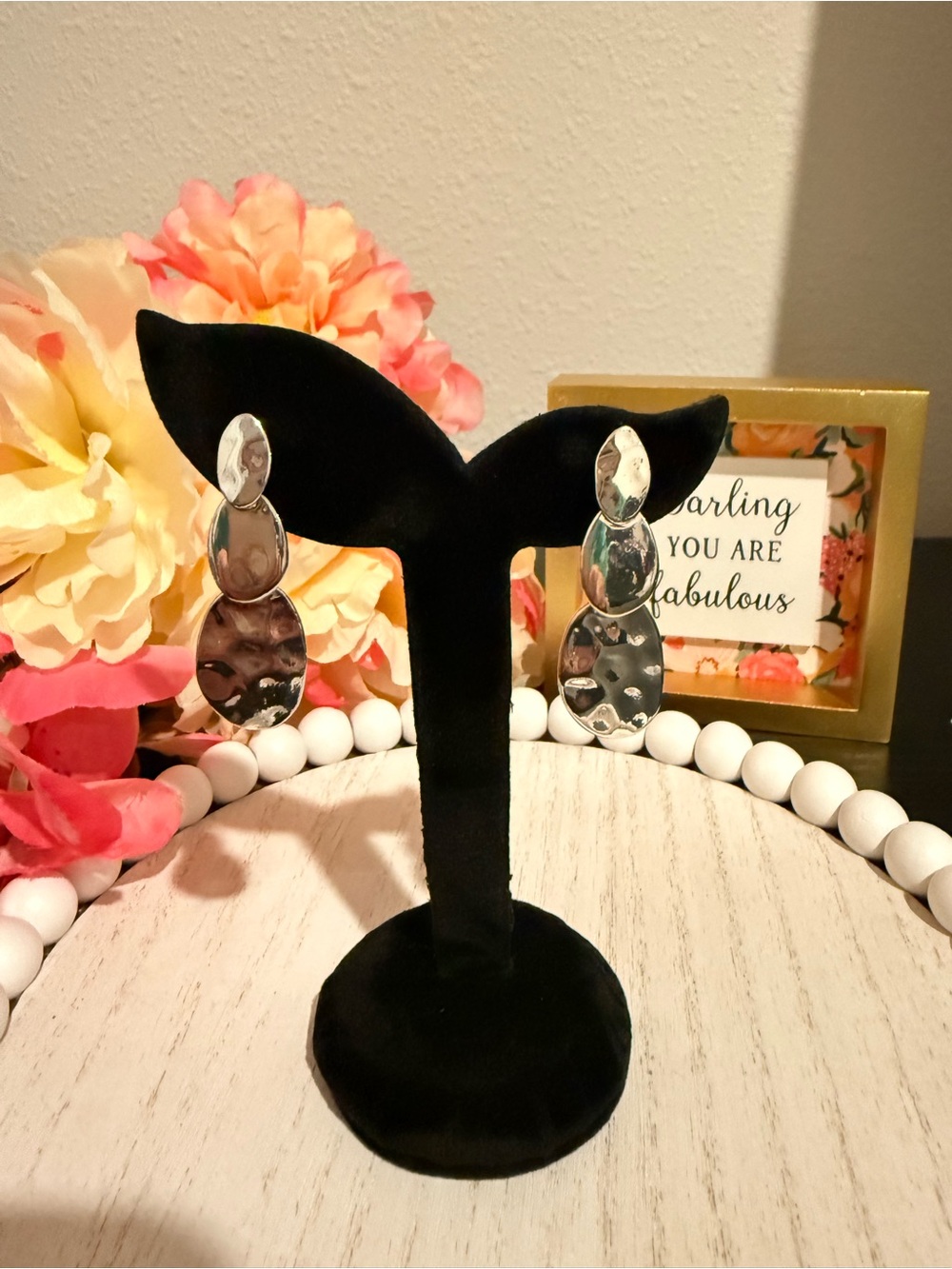 Madison Tyler Silver Hammered Clip On Dangle Earrings Statement NWT